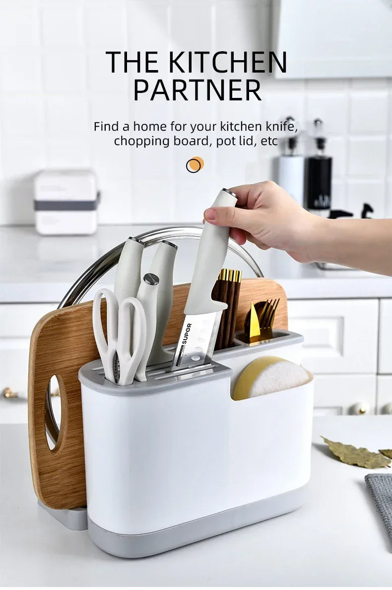 Multifunctional Tool Storage Rack Home Supplies Kitchen Shelves Chopstick Barrel Pot Cover Rack Knife Holder Kitchen Accessories