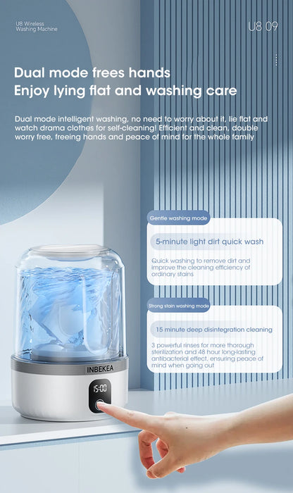 Wireless Underwear Washing Machine 1.5L – Portable Rechargeable Socks Cleaner with Blue Light