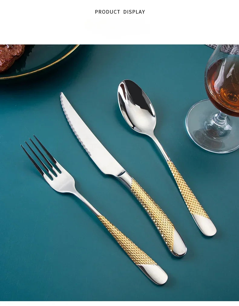 Kitchen Tableware Cutlery Set  Cutlery Set Stainless Steel Luxury Dinnerware Fork Spoon Knife Western Dinner Set Gold