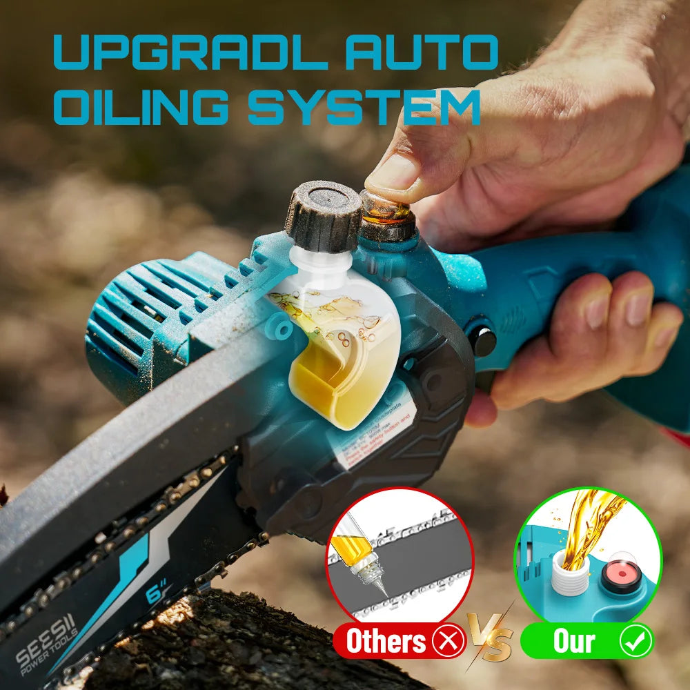 SEESII 6″ Cordless Mini Chainsaw – 15.2cm Rechargeable Electric Pruning Saw, Compatible with Makita 18V Battery