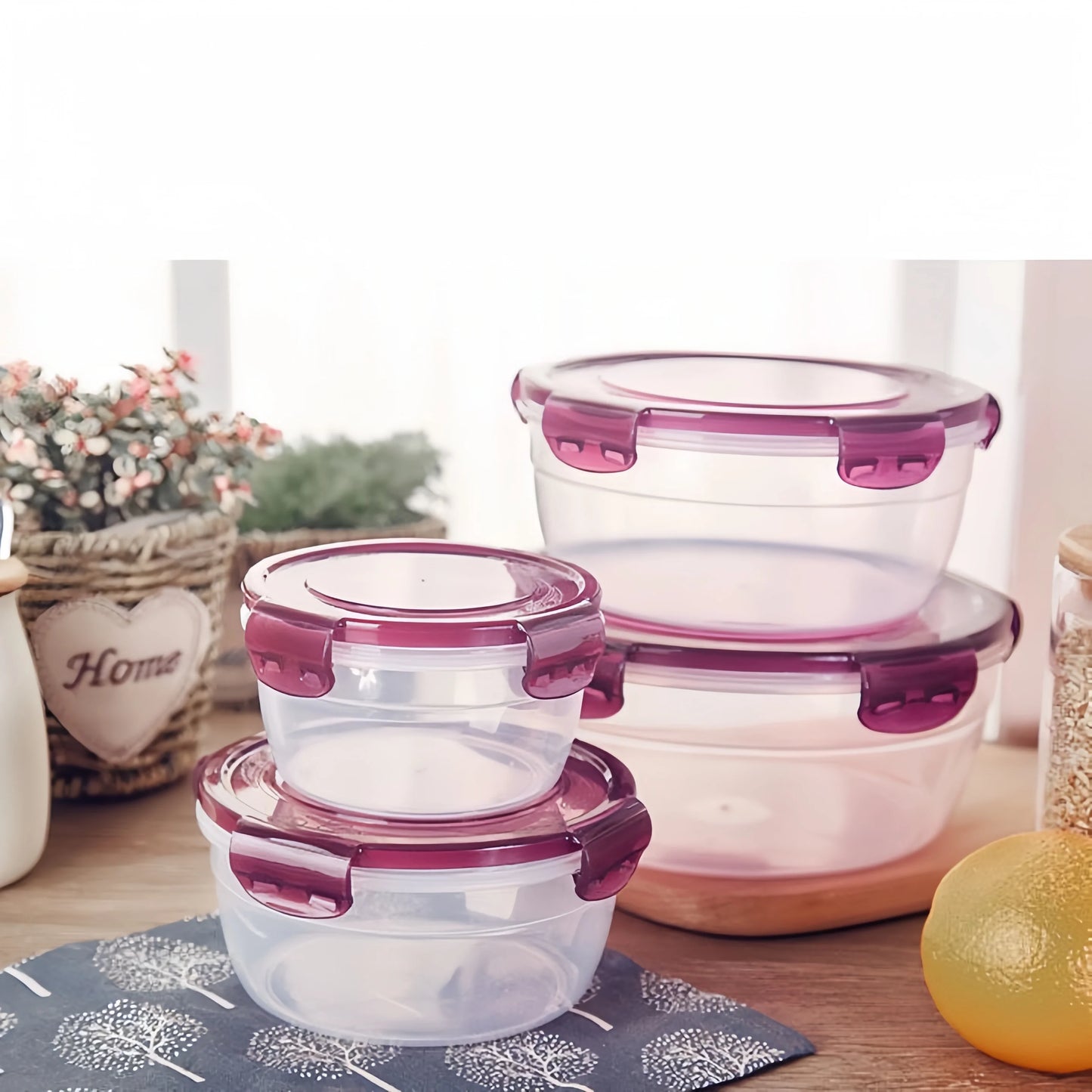 Kitchen plastic stall sealed box, food-grade microwave oven heating lunch box, refrigerator storage round set, fresh-keeping box