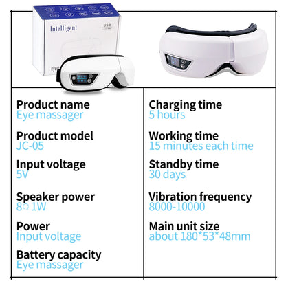 Smart Eye Massager with Airbag Compression – Portable Vibration Eye Care Mask with Bluetooth Music