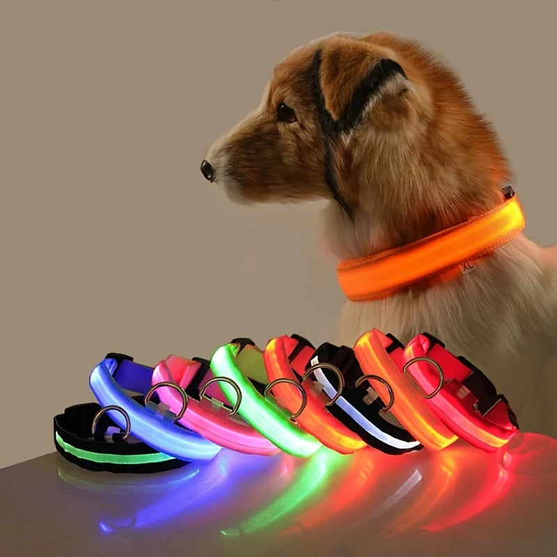 LED Dog Leash & Luminous Collar – Glow-in-the-Dark Nylon Pet Safety Flashing Leash for Dogs