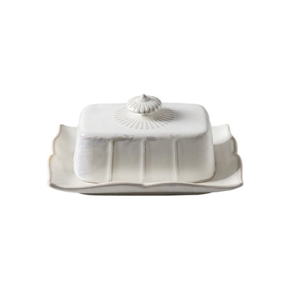 European Kitchen Utensils Ceramic Butter Dish Exquisite Rectangular Dim Sum Dish Household with Cover Storage Tray Hotel