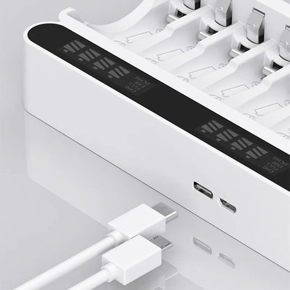 12-Slot AA/AAA Battery Charger – 1.2V Smart Fast Charge & Discharge LCD Recharger for Ni-MH Batteries