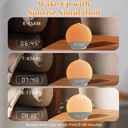 Sunrise Wake-Up Alarm Clock with Sound Machine – White Noise, Bluetooth Speaker, 30 Sleep Sounds for Heavy Sleepers