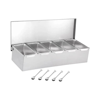 Stainless Steel Baking Tool Storage Container Multi Compartments Seasoning Organizer Box for Bar Kitchen Restaurant Home