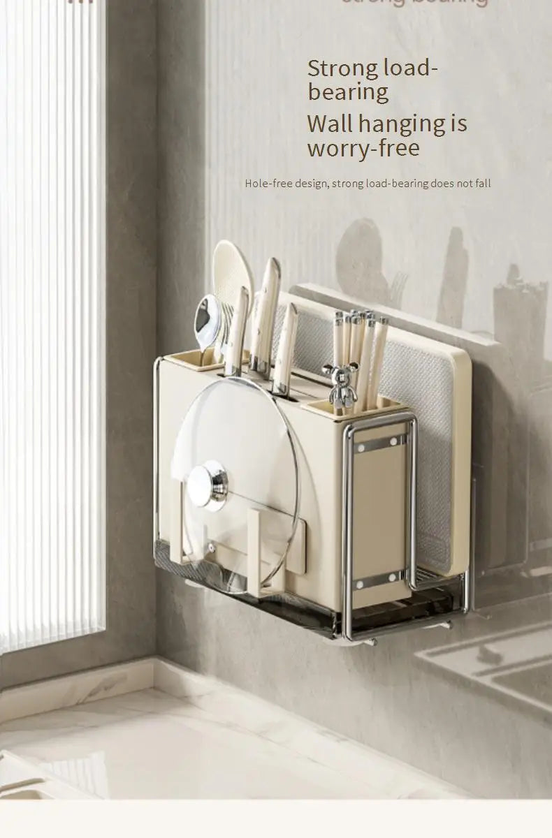 Magnetic Knife Holder and Cutting Board Combo Stainless Steel Knife Storage Rack Kitchen Knife Holder CreaminsMultifunctional