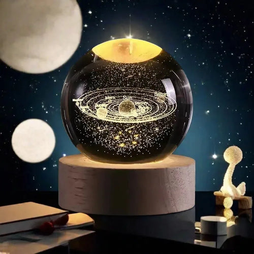 3D Solar System Crystal Ball with LED Base – Decorative Night Light Gift for Astronomy Lovers