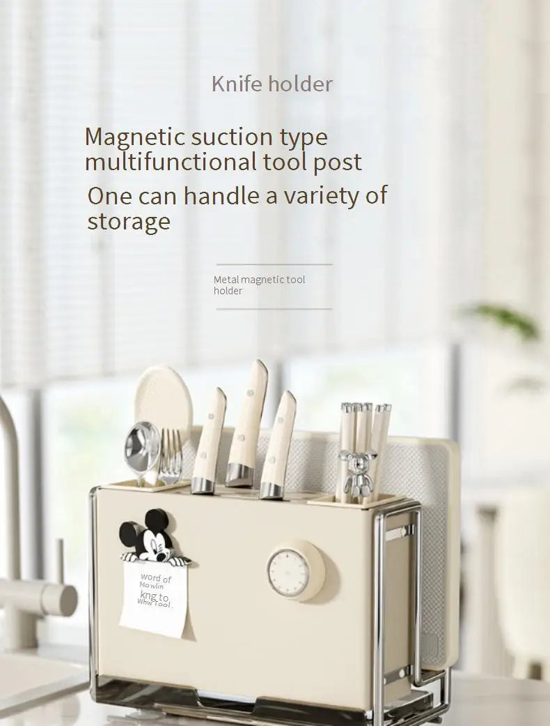 Magnetic Knife Holder and Cutting Board Combo Stainless Steel Knife Storage Rack Kitchen Knife Holder CreaminsMultifunctional
