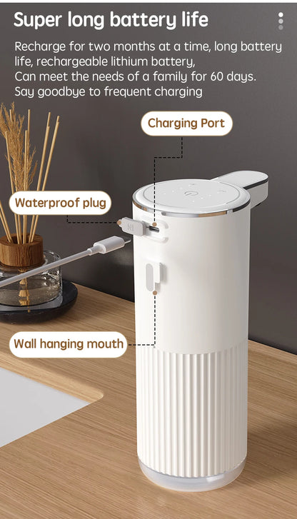 HQ Automatic Foam Soap Dispenser – 360ML Touchless Liquid Dispenser, Type-C Rechargeable, White
