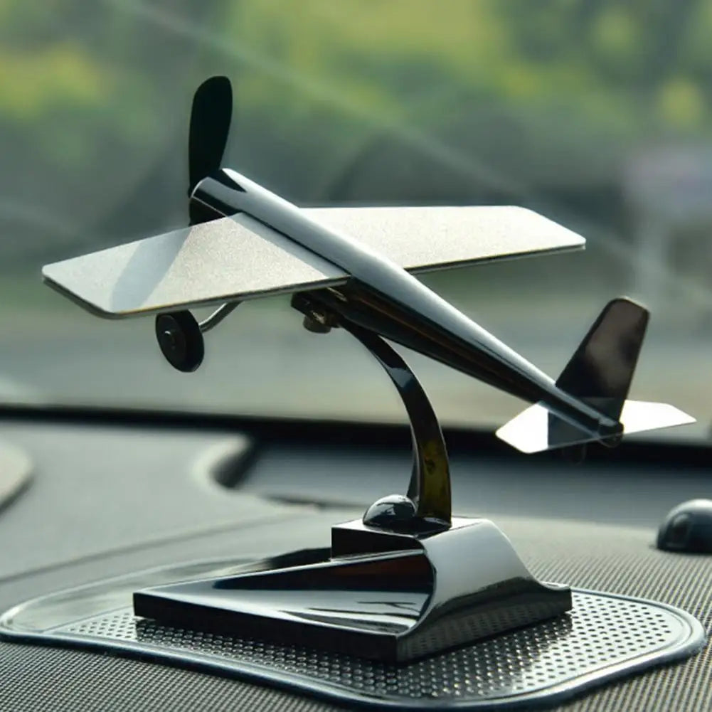 Solar-Powered Aircraft Model with Propeller – Miniature Sunlight-Resistant Plane Car Ornament