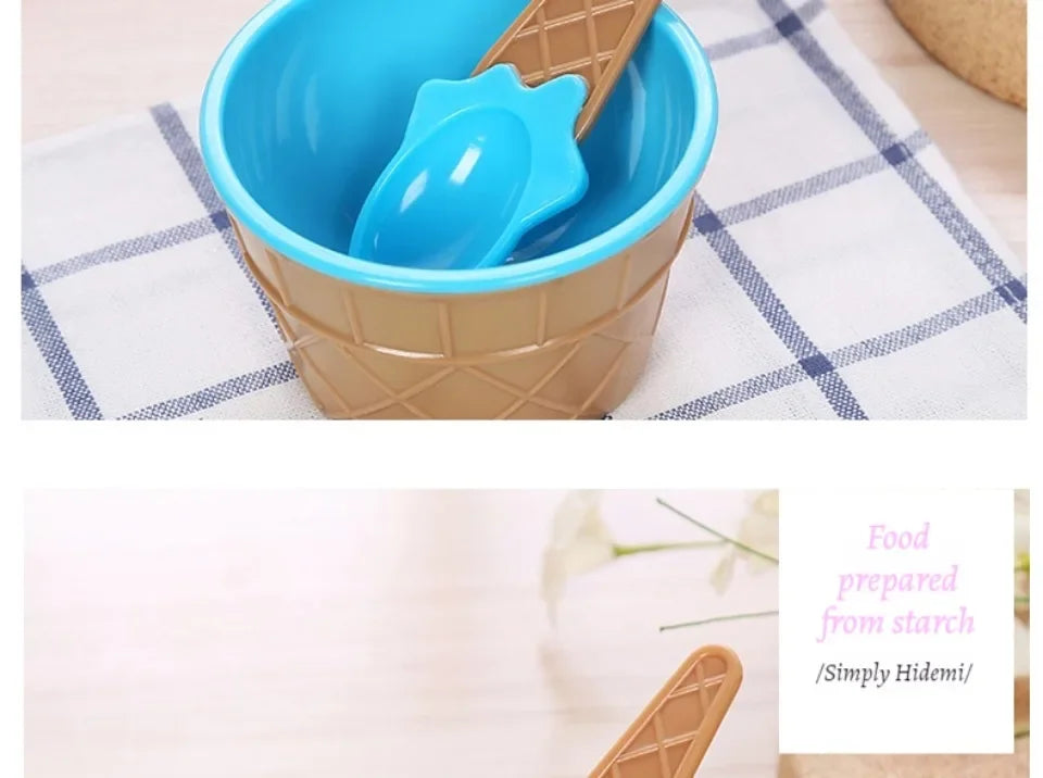 Ice Cream Cups and Ice Cream Scoop Set Summer Essential Party Ice Cream Cone Planter with Spoon Kitchen Supplies Kitchen Tools