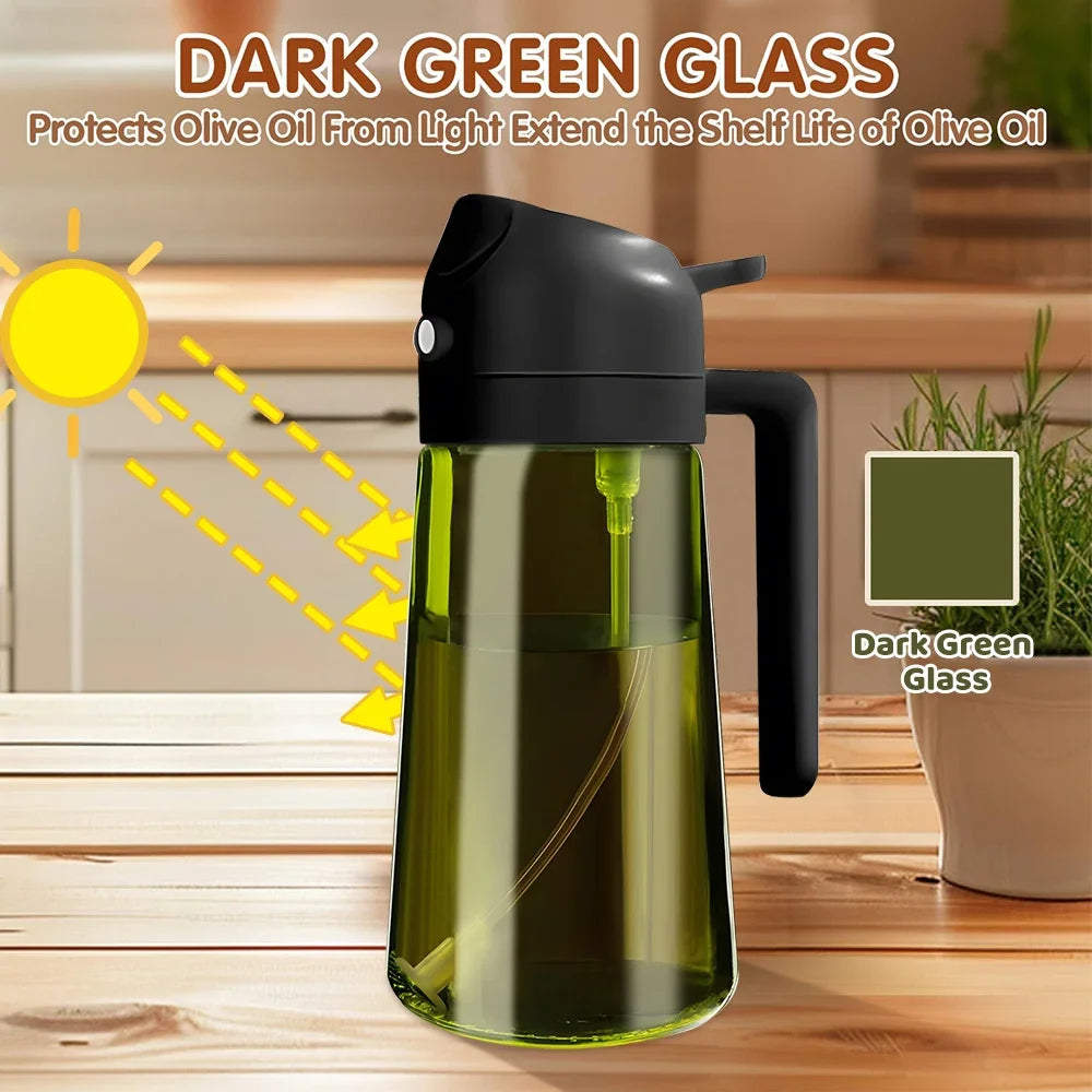 Dark Green Glass 470ml 2-in-1 Oil Sprayer & Dispenser – Light-Blocking