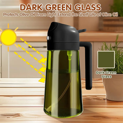 Dark Green Glass 470ml 2-in-1 Oil Sprayer & Dispenser – Light-Blocking