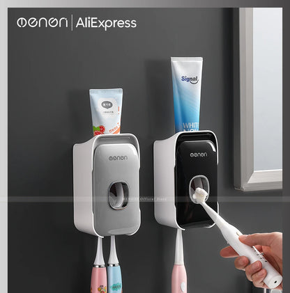 Automatic Toothpaste Dispenser Wall-Mounted Bathroom Toothpaste Squeezer Punch-Free Toothbrush Holder Rack Bathroom Acces