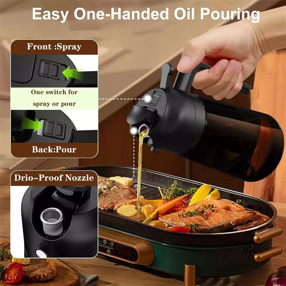 16oz (470ml) 2-in-1 Oil Sprayer & Dispenser – Thick Glass | Cooking, BBQ, Air Fryer