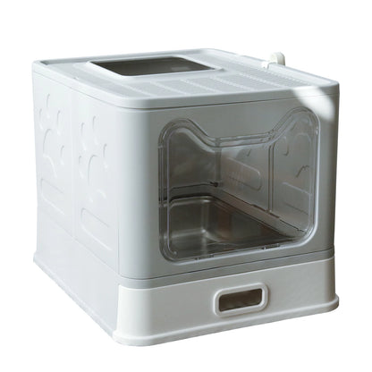 Stainless Steel Cat Litter Box with Lid – Front Entry & Top Exit, Easy-Clean Toilet with Scoop