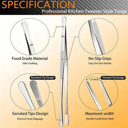 6 PCs/Pack Stainless Steel Kitchen Tweezers Set, Professional Chef Tweezers, Cooking Tweezers, Used for Cooking, 12 in, 6.3 in