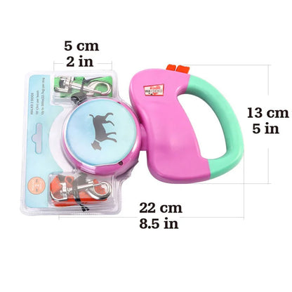 Dual Dog Retractable Leash for 2 Dogs – 10ft Auto-Untangle Reflective Leads, 50lbs Per Dog, Color-Coded Control