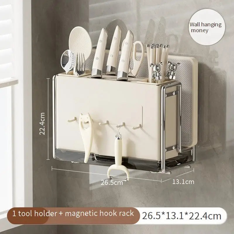 Magnetic Knife Holder and Cutting Board Combo Stainless Steel Knife Storage Rack Kitchen Knife Holder CreaminsMultifunctional