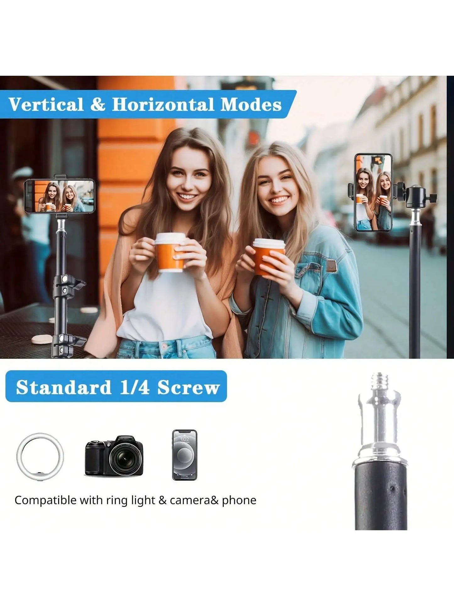 63-Inch / 160cm Foldable Tripod – Adjustable Multifunctional Stand for Phone and Camera with Holder Clip