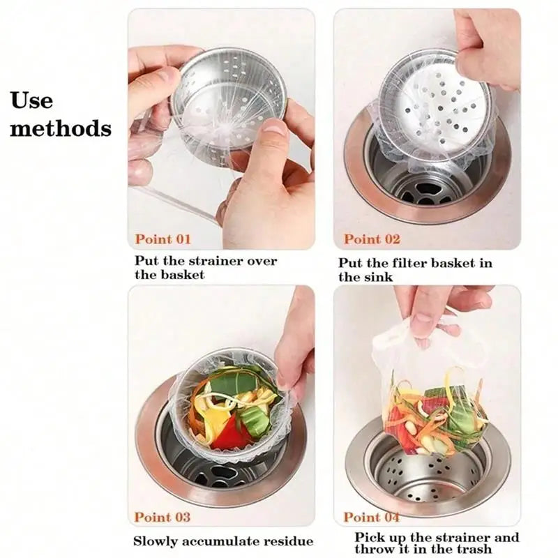 50–200pcs Disposable Sink Strainer Bags – Anti-Clog Garbage Mesh for Kitchen & Sewer Drains