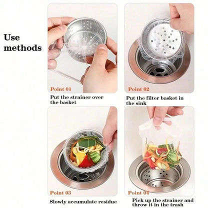 50–200pcs Disposable Sink Strainer Bags – Anti-Clog Garbage Mesh for Kitchen & Sewer Drains
