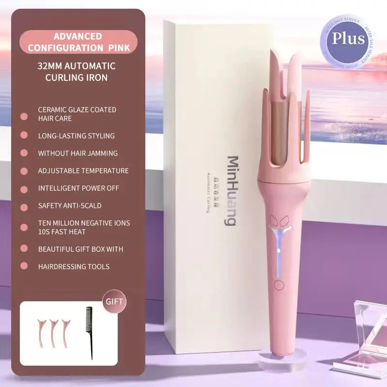 Automatic 32mm Curling Iron – Ceramic Anion Hair Curler, 4-Speed Adjustable, Fast Heating Styling Tool