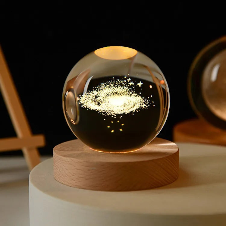3D Solar System Crystal Ball with LED Base – Decorative Night Light Gift for Astronomy Lovers