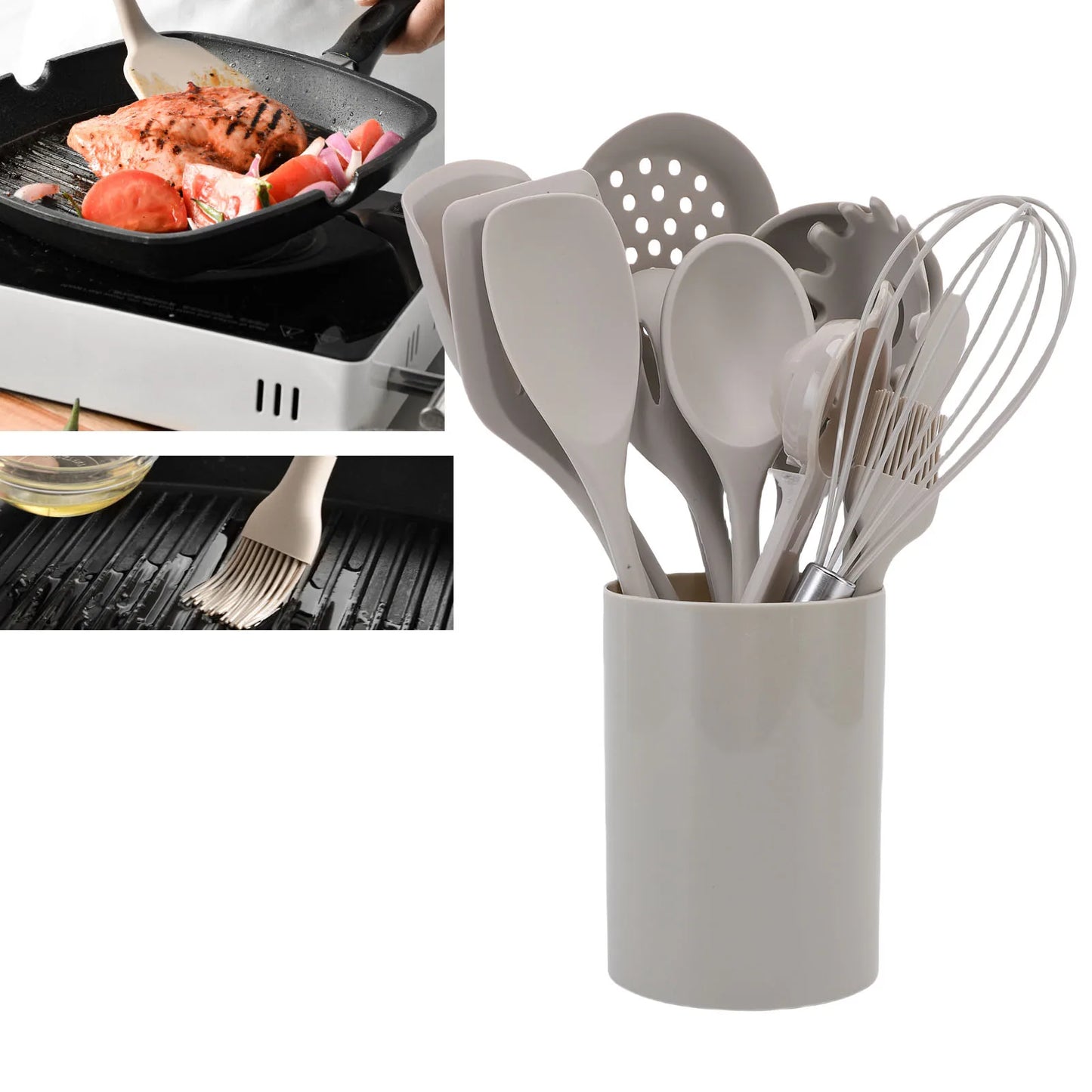 Kitchen Spatula Set Safe Anti Scald Easy Cleaning Kitchen Utensils Set Nonstick Heat Proof Silicone with Holder for Cooking