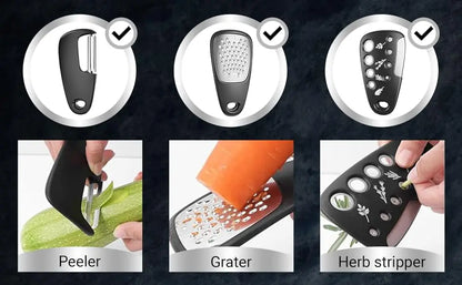 6Pcs Kitchen Gadgets Set Space Saving Cooking Tools Cheese Chocolate Grater, Fruit Vegetable Peeler, Bottle Opener, Pizza Cutter