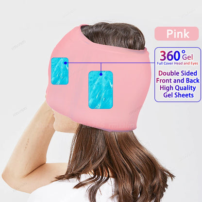 Gel Ice Migraine Relief Cap – Cold Compress Therapy Head Wrap & Eye Mask for Headache and Pressure Pain Relief