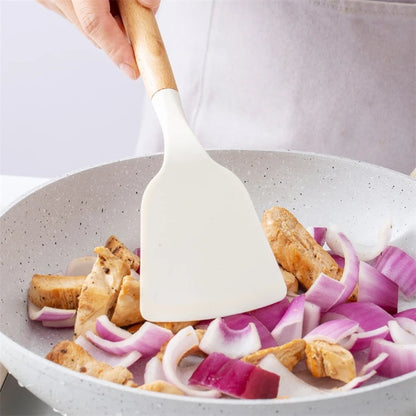 12 Pcs Silicone Kitchen Utensils Set Non Stick Silicone Cooking Utensil Set Heat Resistant Cookware with Wooden Handle JT558
