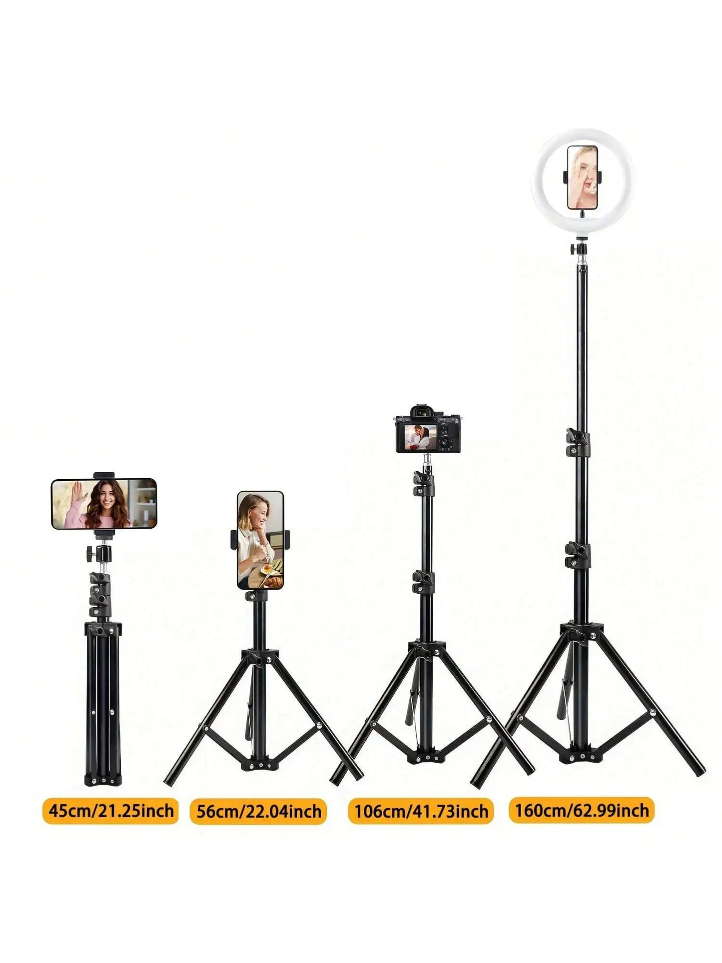 63-Inch / 160cm Foldable Tripod – Adjustable Multifunctional Stand for Phone and Camera with Holder Clip