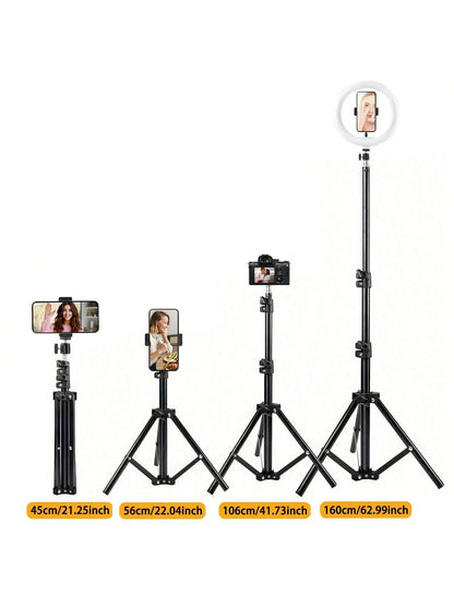 63-Inch / 160cm Foldable Tripod – Adjustable Multifunctional Stand for Phone and Camera with Holder Clip