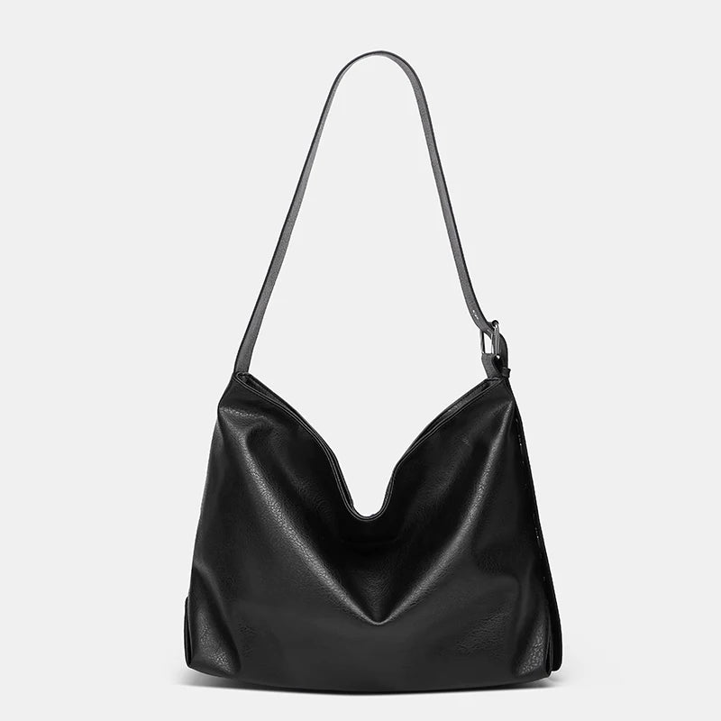 Wax Oil Leather Shoulder Bag – Large Capacity Messenger Bag with Wide Strap