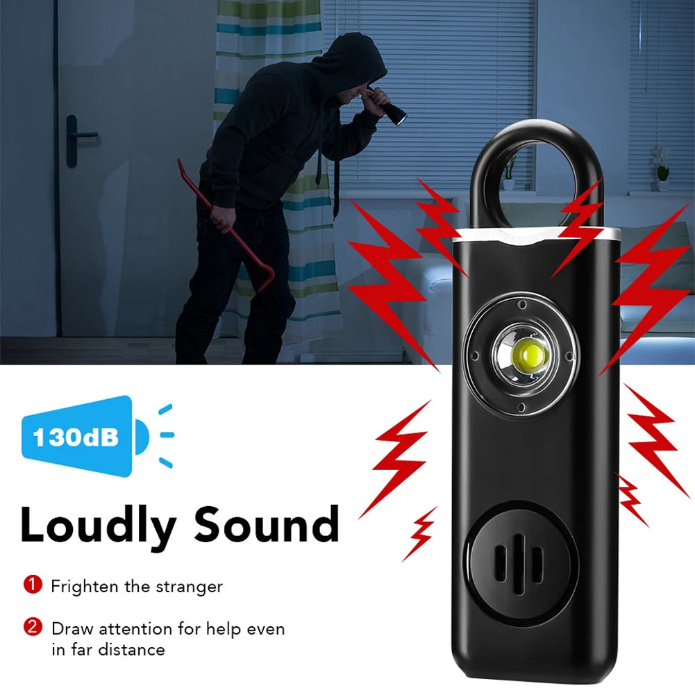 Emergency Alarm Keychain 130dB Loud Personal Safety Siren Alert Rechargeable Self Defense Electronic Device Flashlight for Women
