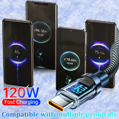 120W Super Fast Charging Cable – USB-A to USB-C & USB-C to USB-C with LED Display (Not Compatible with Xiaomi/iPhone/Samsung)