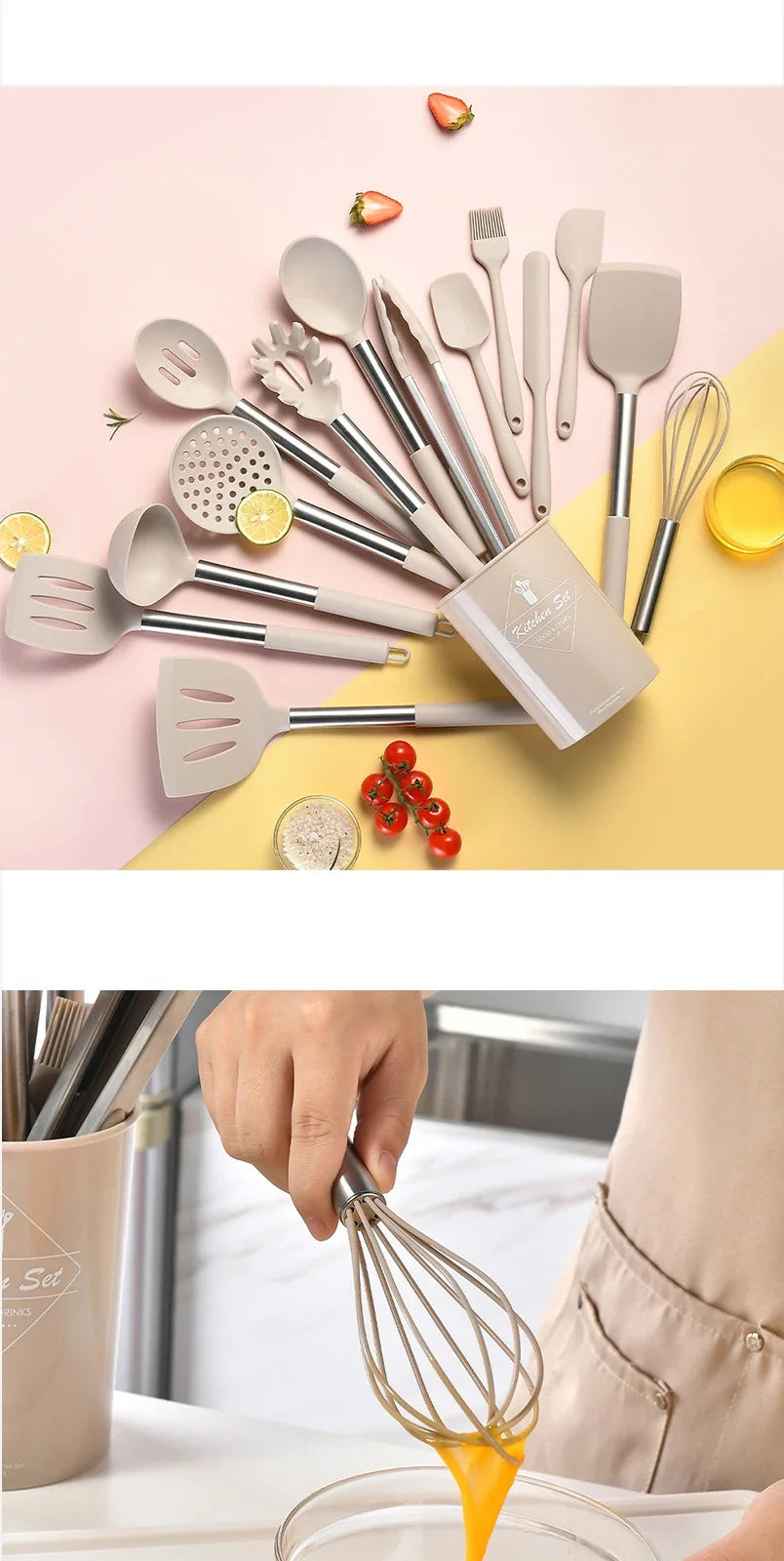 15Pcs Silicone Kitchen Utensils Non-Stick Spatula Shovel Cooking Tool Stainless Sttel Handle Kitchenware Set with Storage Bucket