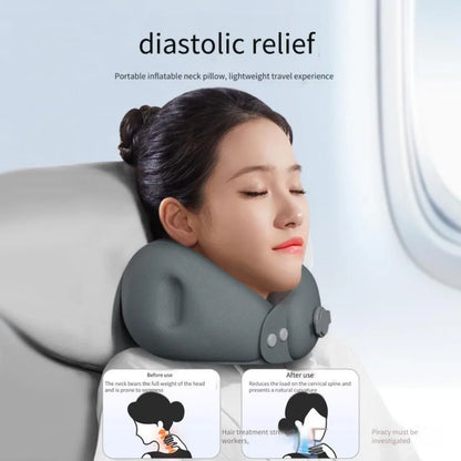 Inflatable U-Shaped Travel Pillow – Portable Soft Neck Pillow for Airplane, Car & Train with Storage Bag