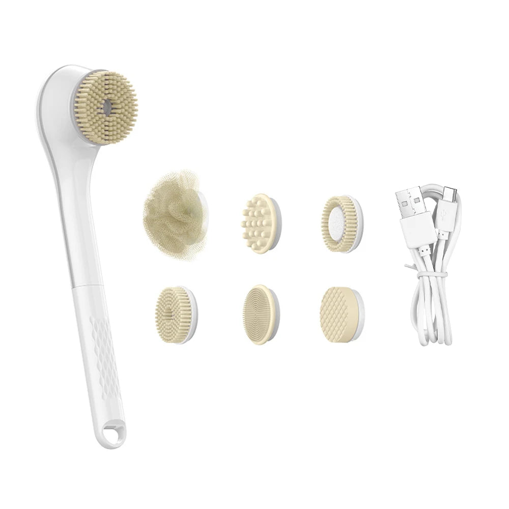 Electric Shower Brush – Rechargeable IPX7 Waterproof, 3-Speed 6-in-1 Wireless Body Scrubber