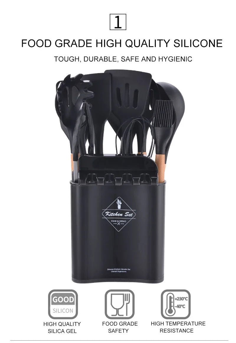 Kitchen Utensil Set Silicone BPA Free Kitchen Cooking Baking Tools Set Kitchen Accessories Gadgets Kitchenware With Container N.
