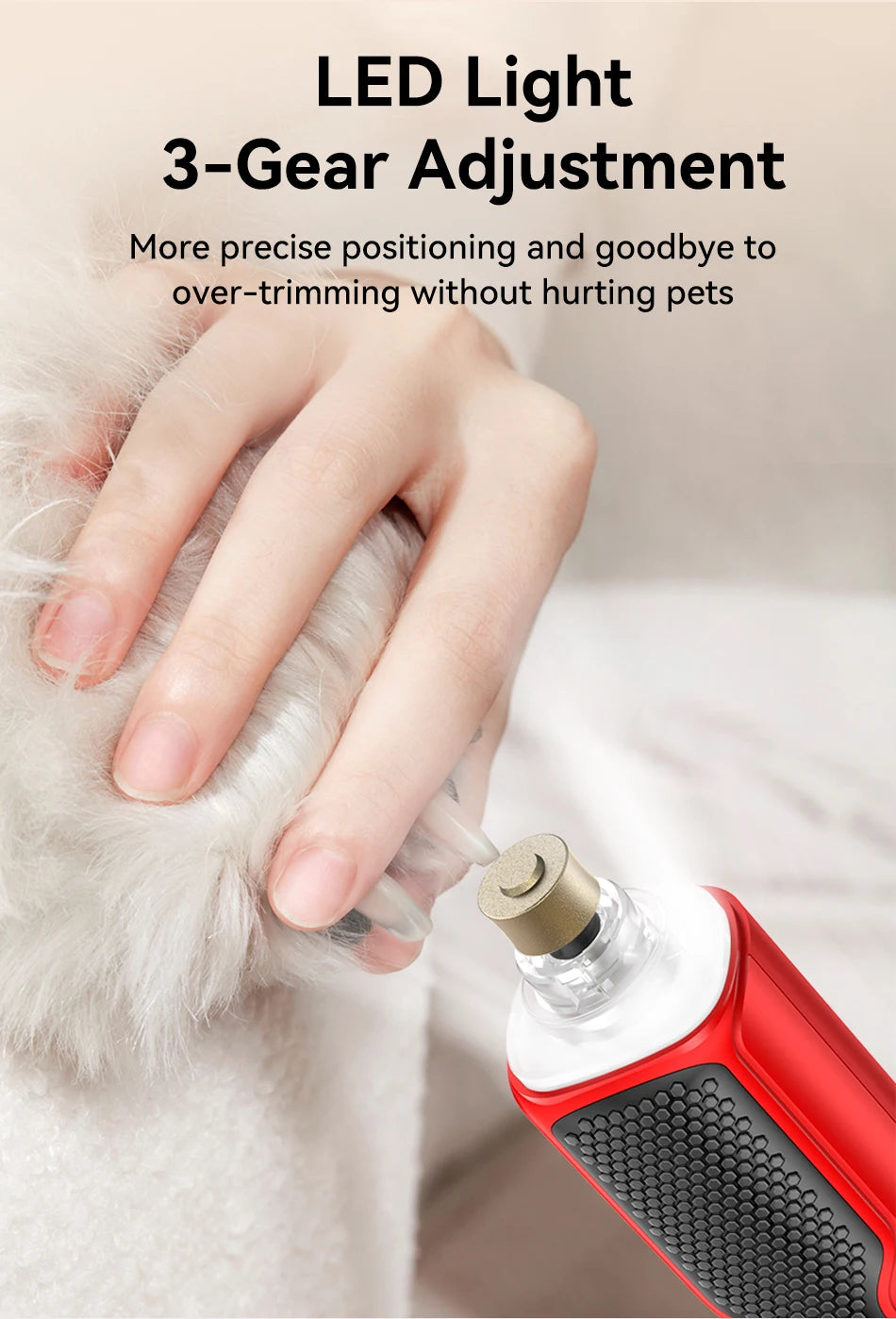 Pet Electric Nail Grinder  – Rechargeable Dog & Cat Nail Clipper with LED Light, 7-Speed Adjustable Paw Grooming Tool
