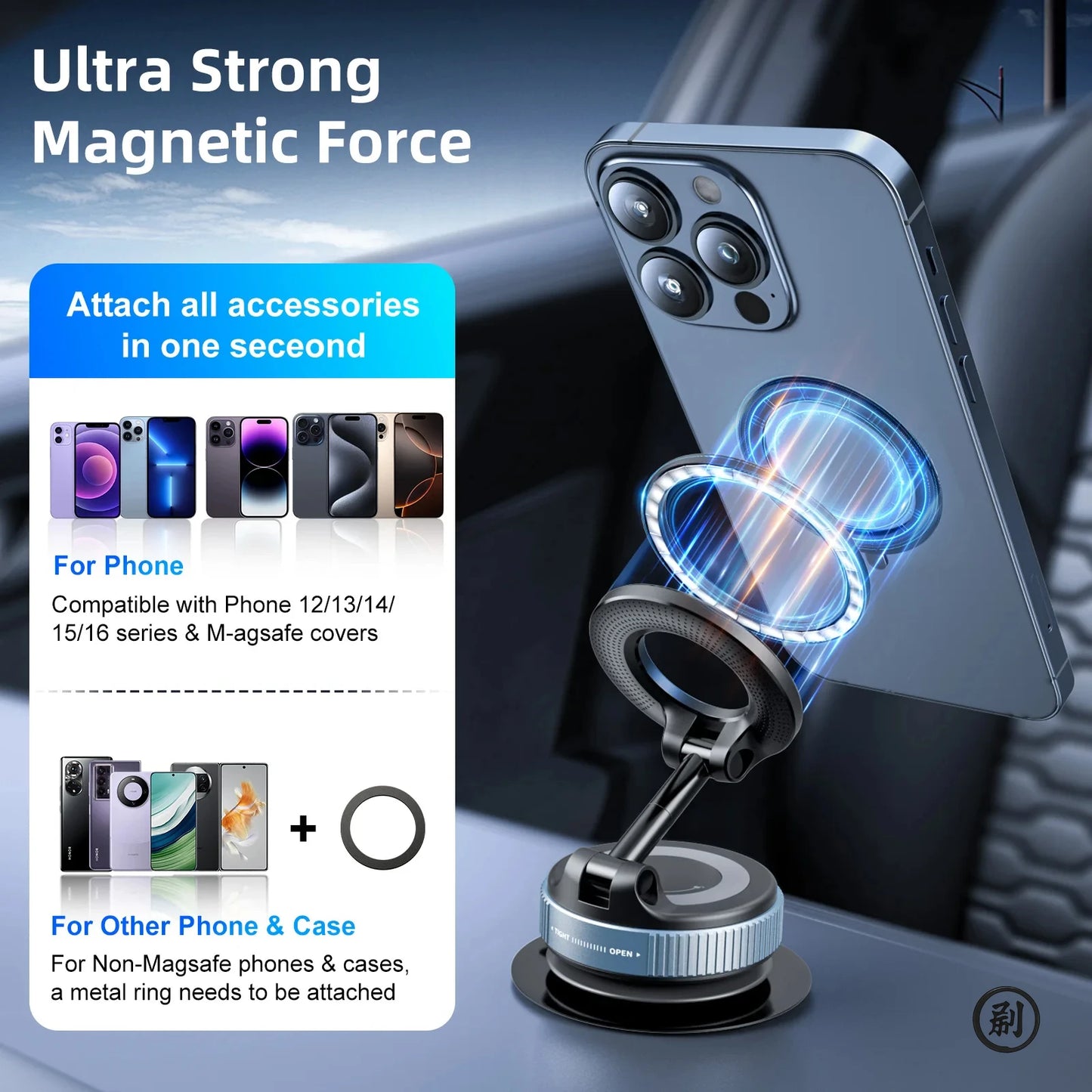 Mechanical Vacuum Suction Magnetic Car Phone Holder – 360° Rotating Universal Navigation Stand