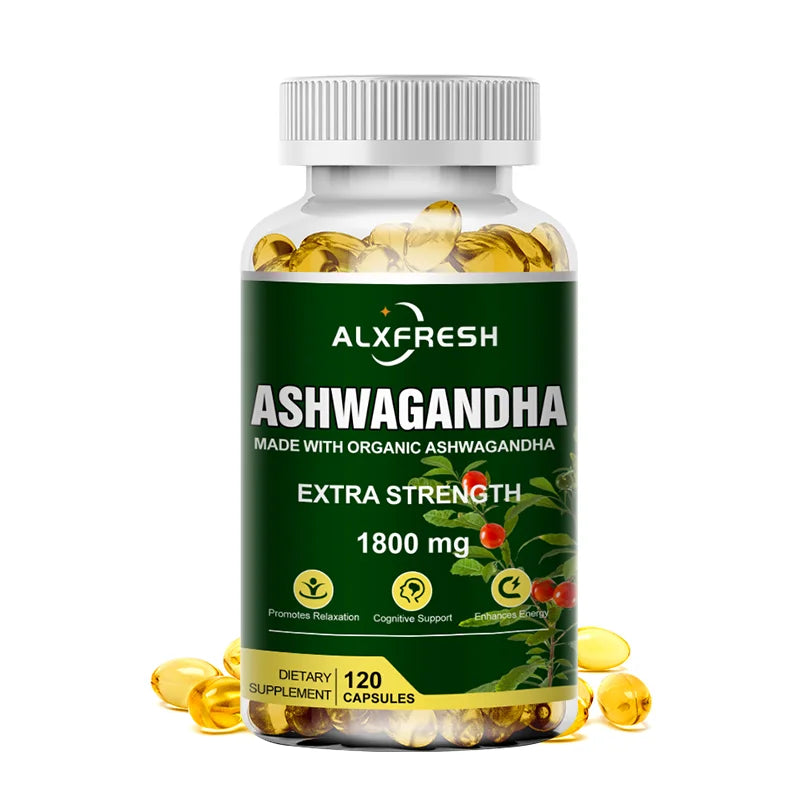 Ashwagandha Root Extract Capsules 1800mg for Natural Mood, Stress, Focus, Brain, Energy, Sleep Health Support