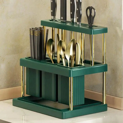 Kitchen Knife Holder Multi-Function Cutter and Cutlery Drainer Rack Space Saving Kitchen Accessories Rag Storage Drainage Shelf