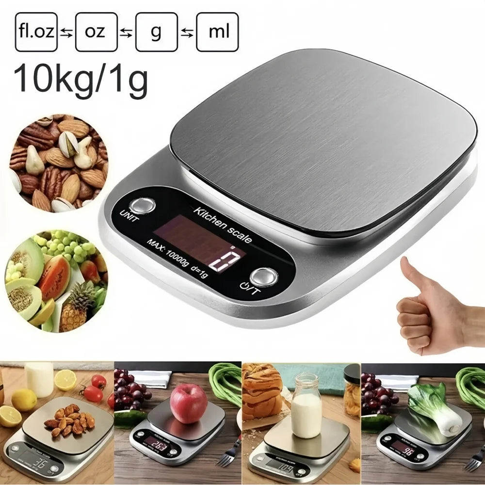 Digital Kitchen Scale 10kg/1g – Stainless Steel LCD Electronic Food Scale for Baking, Coffee & Jewelry