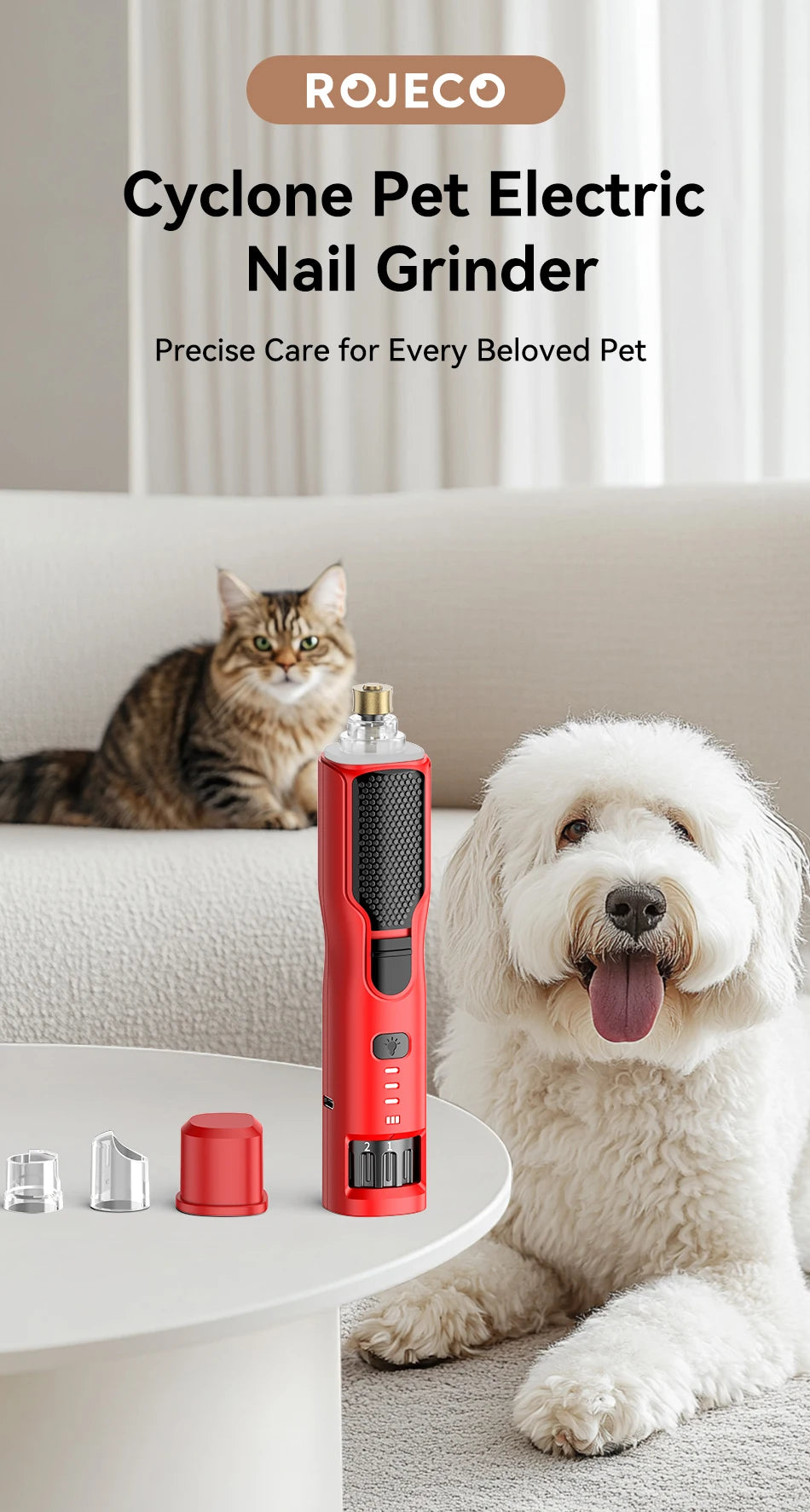 Pet Electric Nail Grinder  – Rechargeable Dog & Cat Nail Clipper with LED Light, 7-Speed Adjustable Paw Grooming Tool