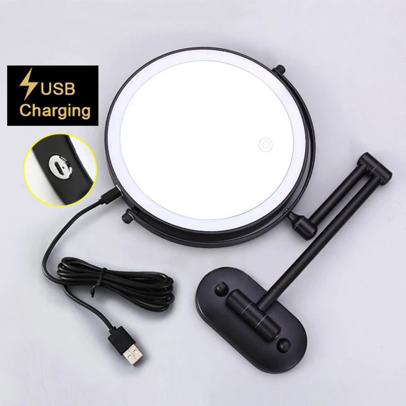 8 inch Makeup Mirror Chrome 3x/5x/7x/10x Magnifying Double Side USB Charging Bathroom 3 color light Smart Cosmetic Mirrors